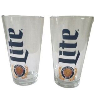Miller Lite 16 oz Pint Beer Glasses Lite Logo Set Of Two Six Inches High New